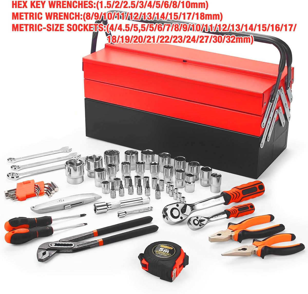85 Piece Hand Tool Socket Wrench Set with Metal Mechanic Tool Box Car Tool - Image 3